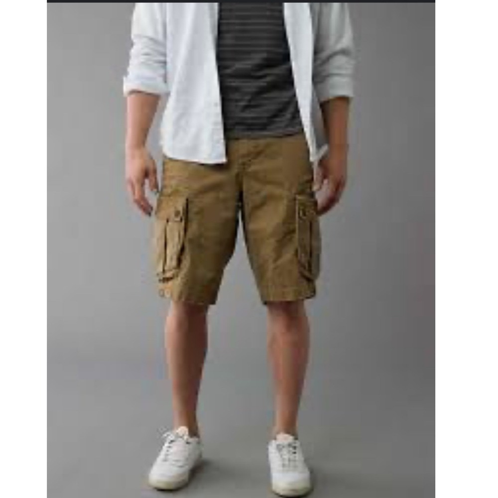 American Eagle Flex Cargo Shorts Men 38 Tan Khaki Utility Stretch Hike Rugged